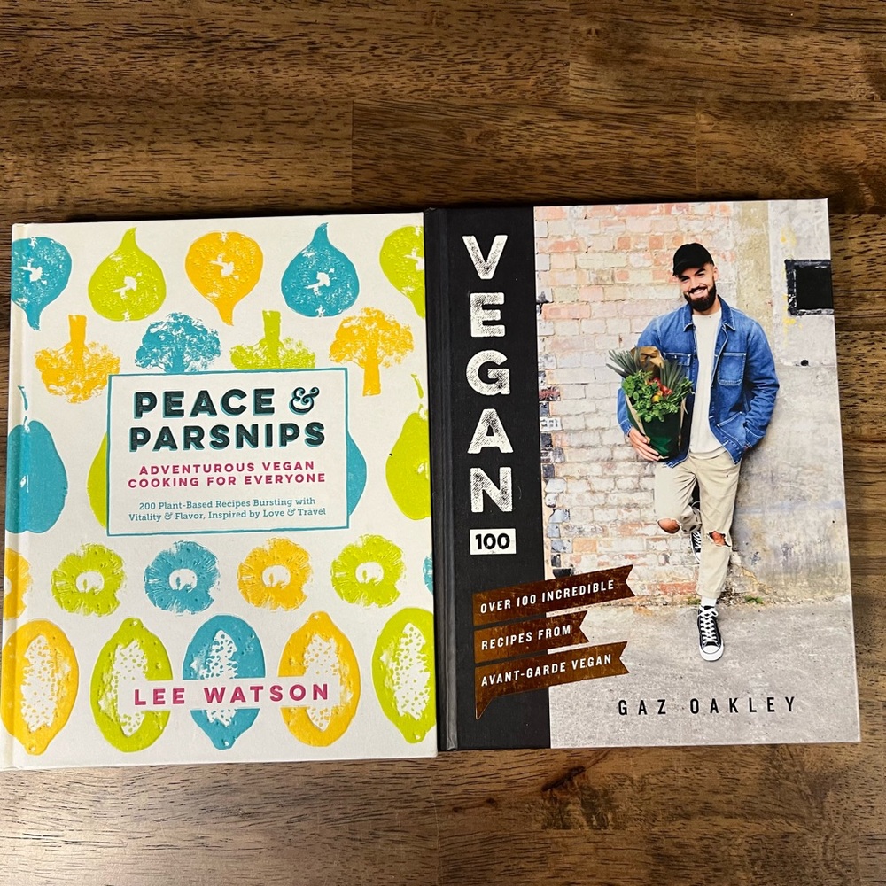Two‎ vegan cookbooks, Peace& Parsnips and Vegan 100 hardcover